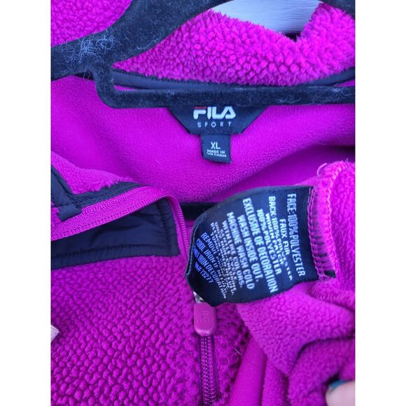 Fila Sport Zip Up Fleece Sweatshirt XL Womens Purple Black Long Sleeve Heavy War - Picture 4 of 4